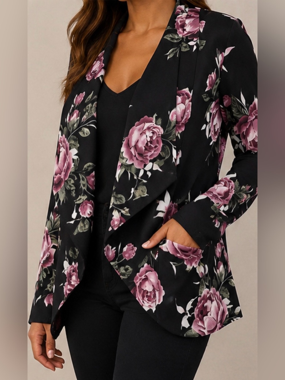 Black and Pink Floral Blazer - Picture 2 of 11